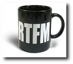 Geek gift ideas for under $10 2009 - RTFM coffee mug